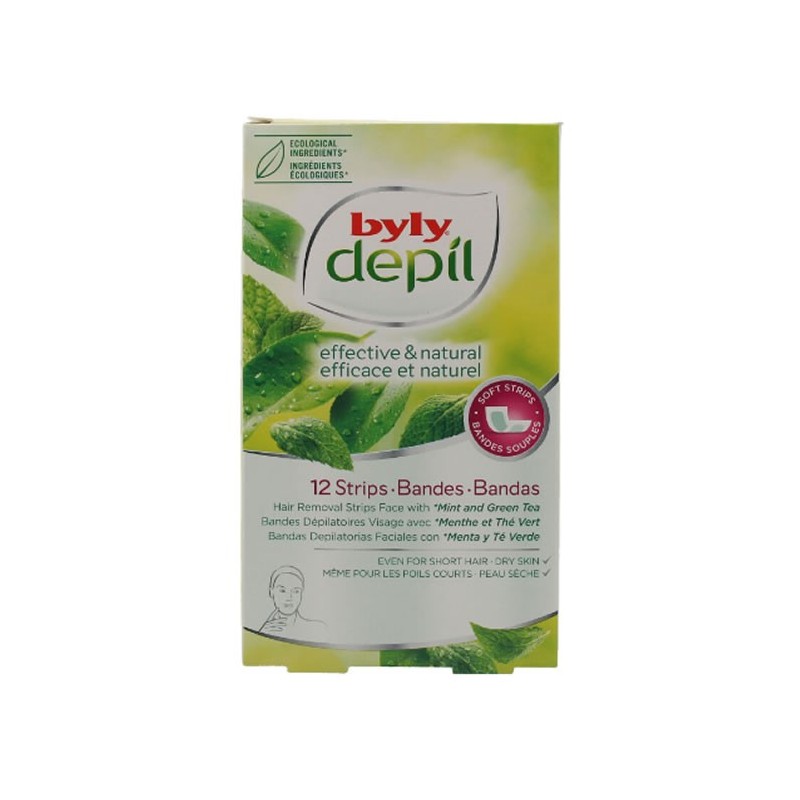 Byly Depil Bandes Dépilatoires Visage Avec Menthe Et Thé Vert 12 Unités