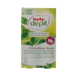 Byly Depil Bandes Dépilatoires Visage Avec Menthe Et Thé Vert 12 Unités