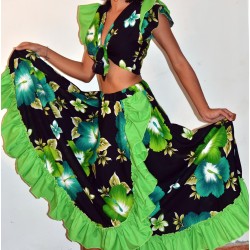 Robe sega Hibiscus volant vert fond noir 36/44